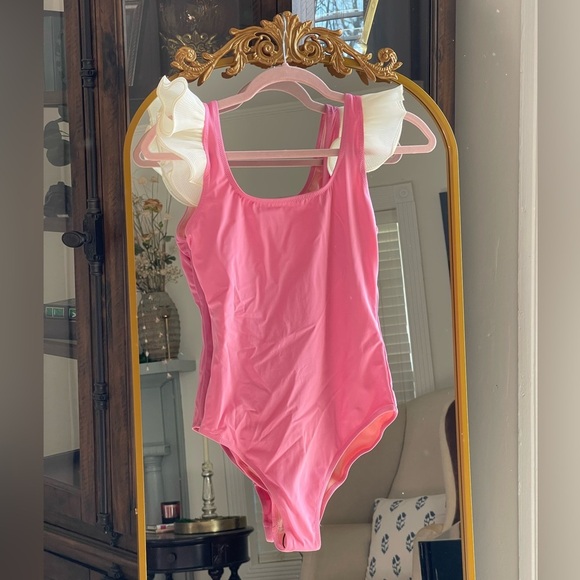 NWT Sleeper Ariel Pink Organza Ruffle Trim One Piece Swimsuit - Picture 1 of 7